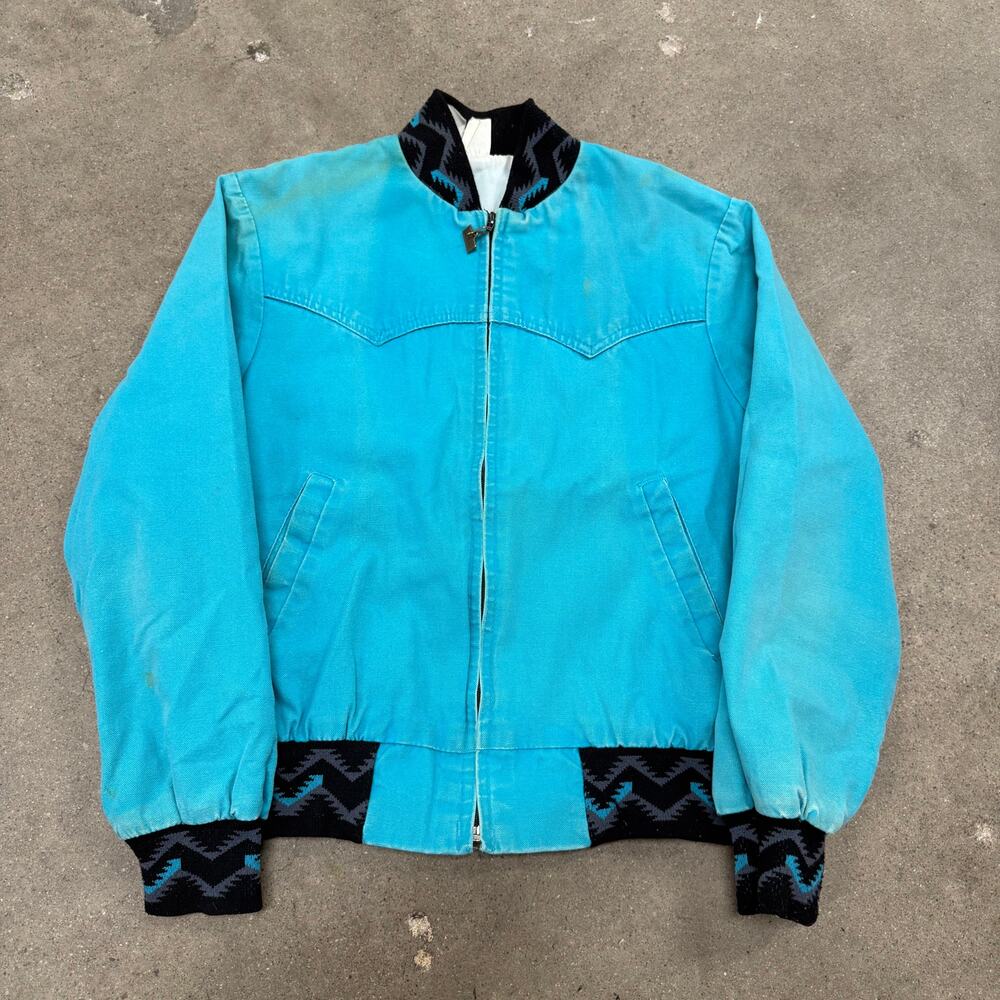 Vintage 90s Walls Aztec Full Zip Canvas Work Jacket Blue Southwestern Small